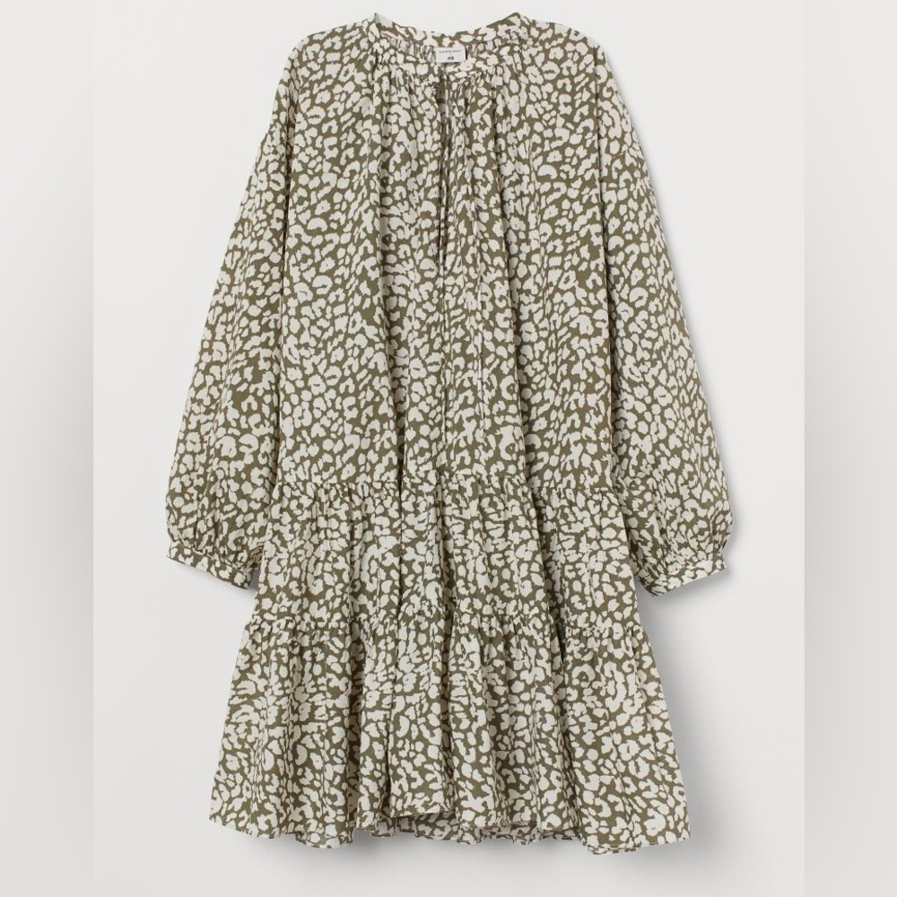 LOVE STORIES x H&M Tiered beach tunic Khaki green/Leopard print